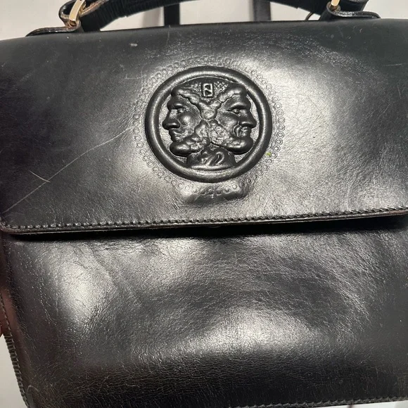 Fendi Black Leather Top-Handle Satchel with Embossed Medallion - Picture 2 of 15